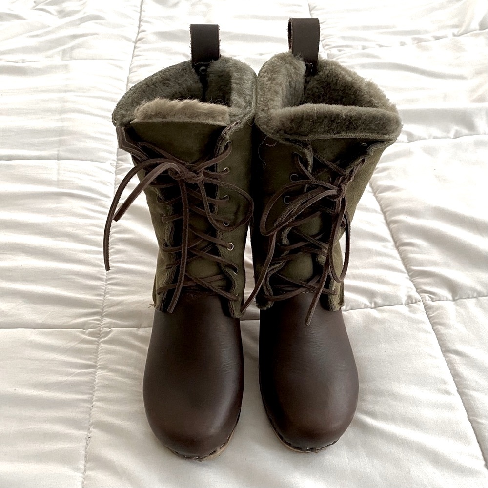 Sven shearling clog boots green and brown size 37